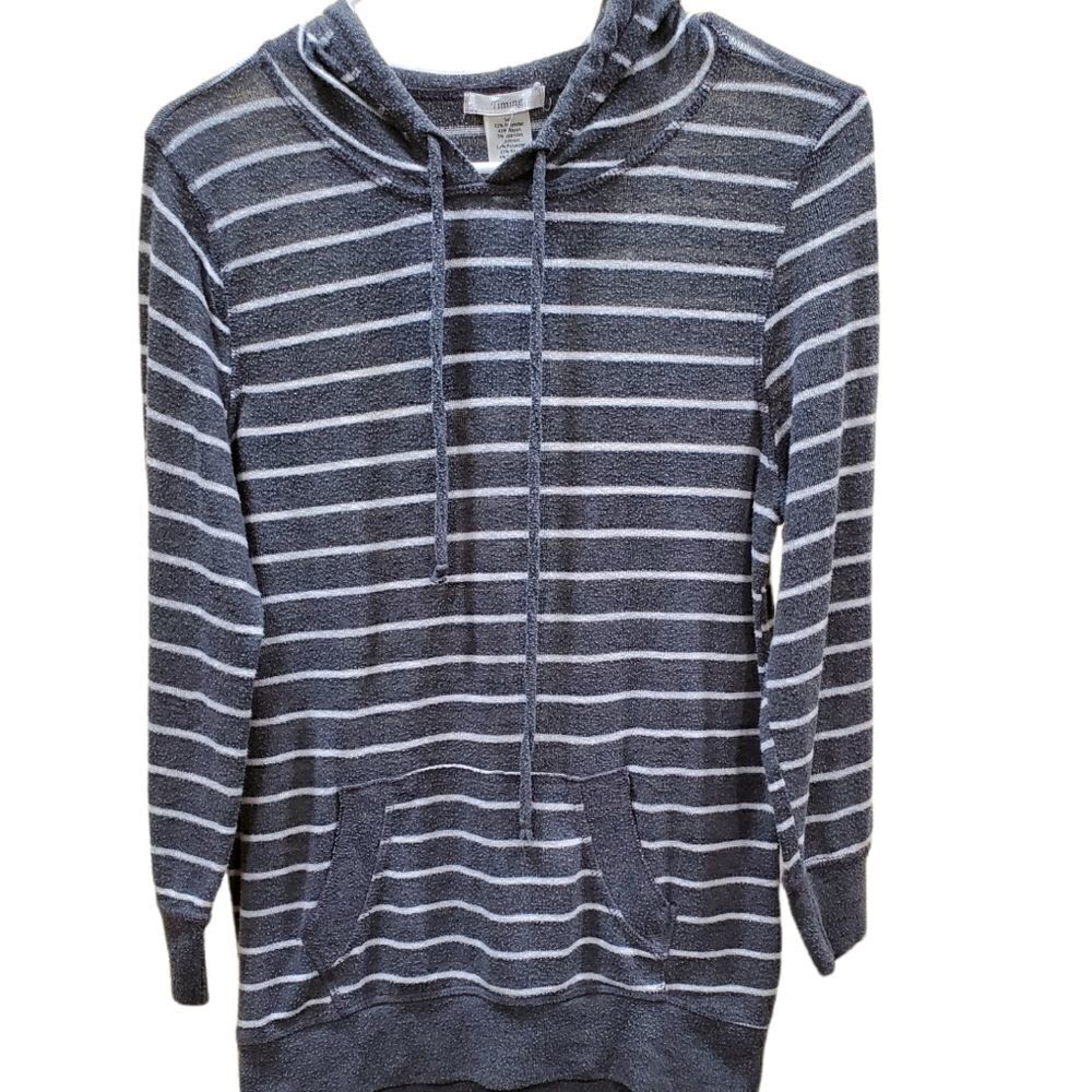 Timing Striped Hoodie XL Gray Lightweight Pullover